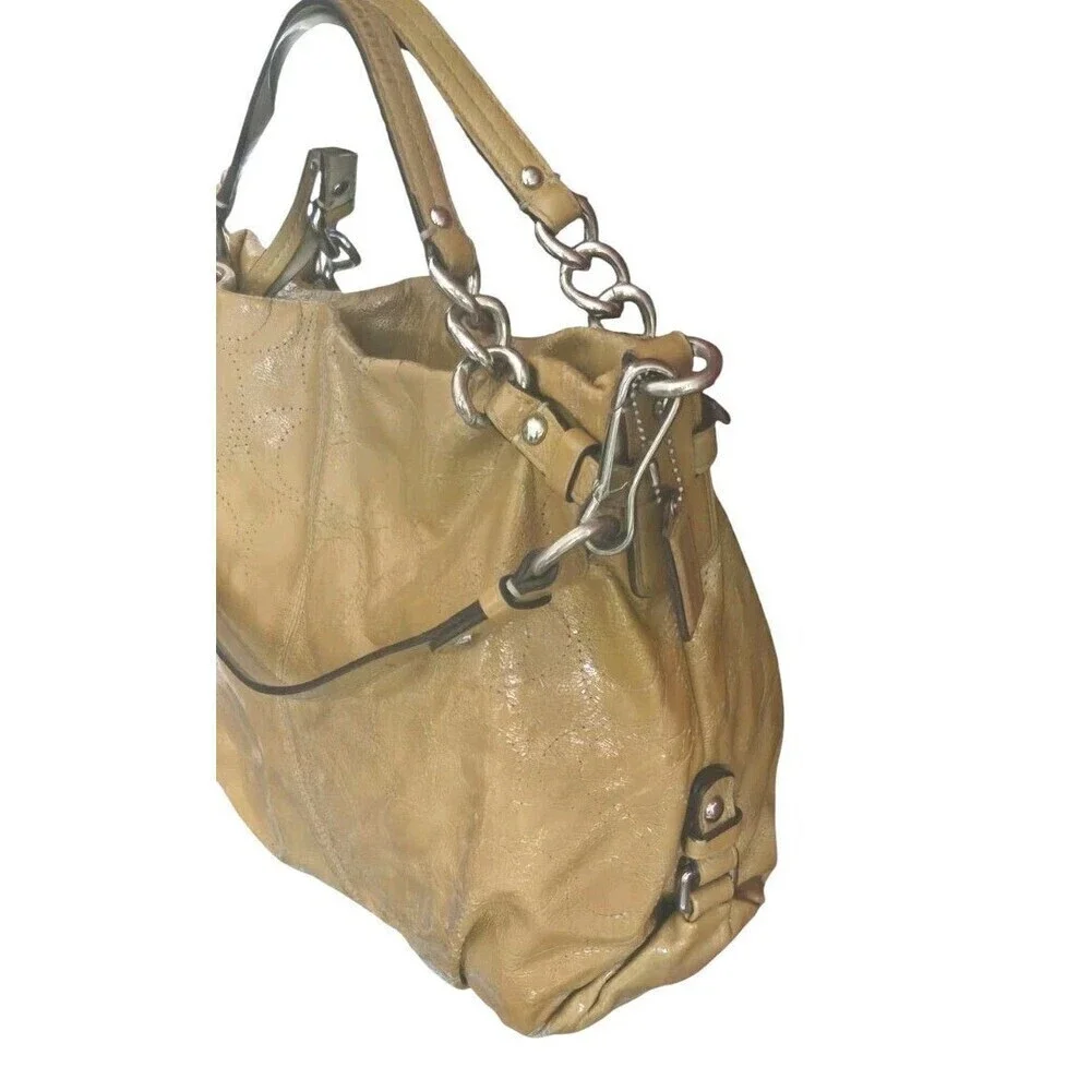 Coach Perforated Patent Leather Shoulder Bag Brook Putty